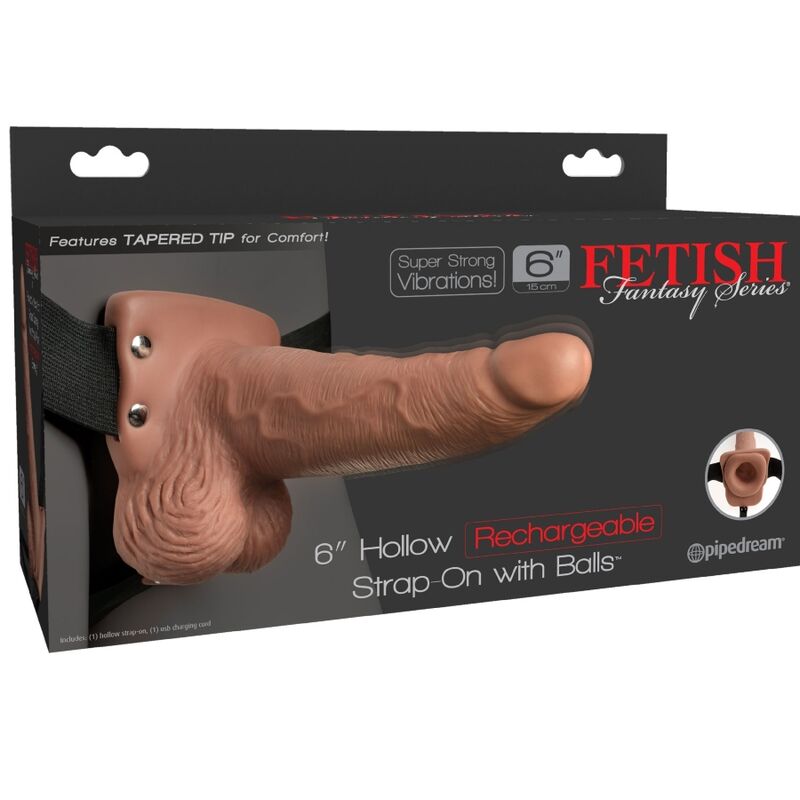 FETISH FANTASY SERIES - HARNESS REGOLABILE CON PENE REALISTICO E TESTICOLI VIBRANTE RICARICABILE 15 CM