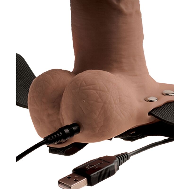 FETISH FANTASY SERIES - HARNESS REGOLABILE CON PENE REALISTICO E TESTICOLI VIBRANTE RICARICABILE 15 CM