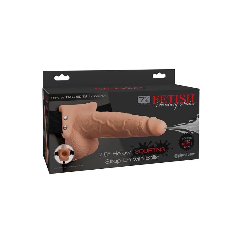 FETISH FANTASY SERIES - HARNESS REGOLABILE CON DILDO SQUIRTING E TESTICOLI 19 CM