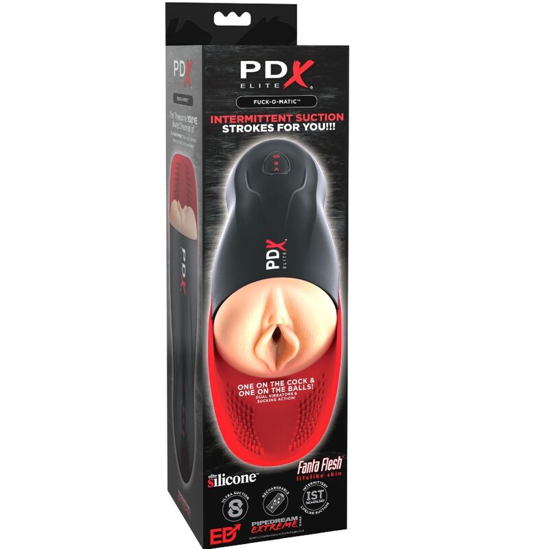 PDX ELITE - FUCK-O-MATIC MASTURBATORE CON VAGINA DOPPIA VIBRAZIONE CON BASE PER TESTICOLI
