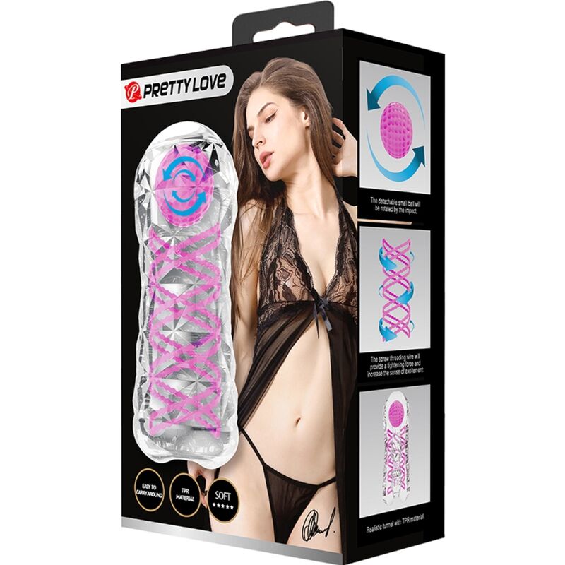 PRETTY LOVE - MASTURBATORE MASCHILE CON SPIRALE INTERNA E SFERA ROTANTE ROSA