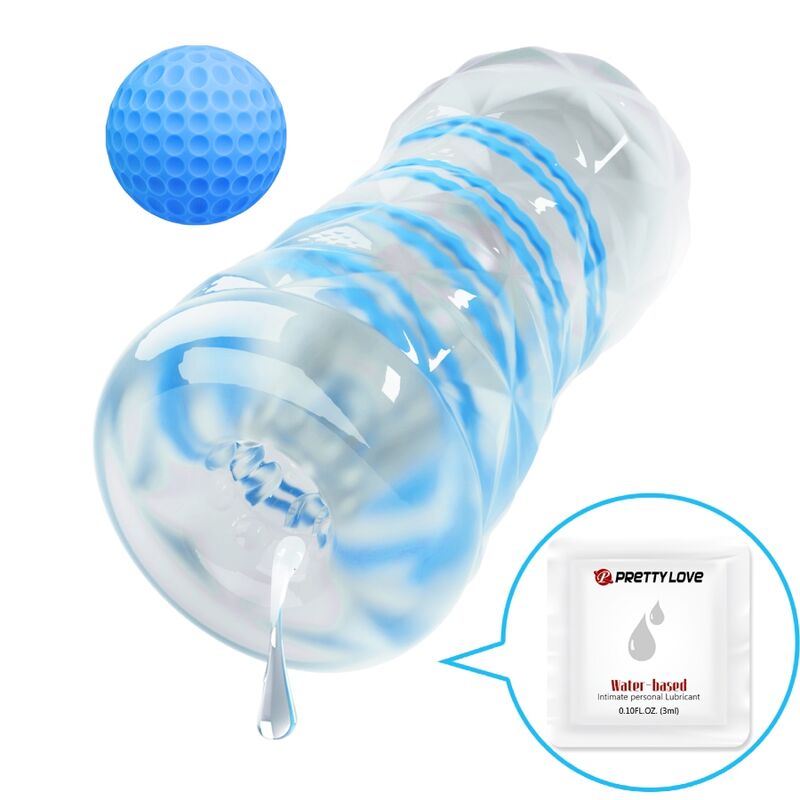 PRETTY LOVE - MASTURBATORE MASCHILE CON SPIRALE INTERNA E SFERA ROTANTE AZZURRO
