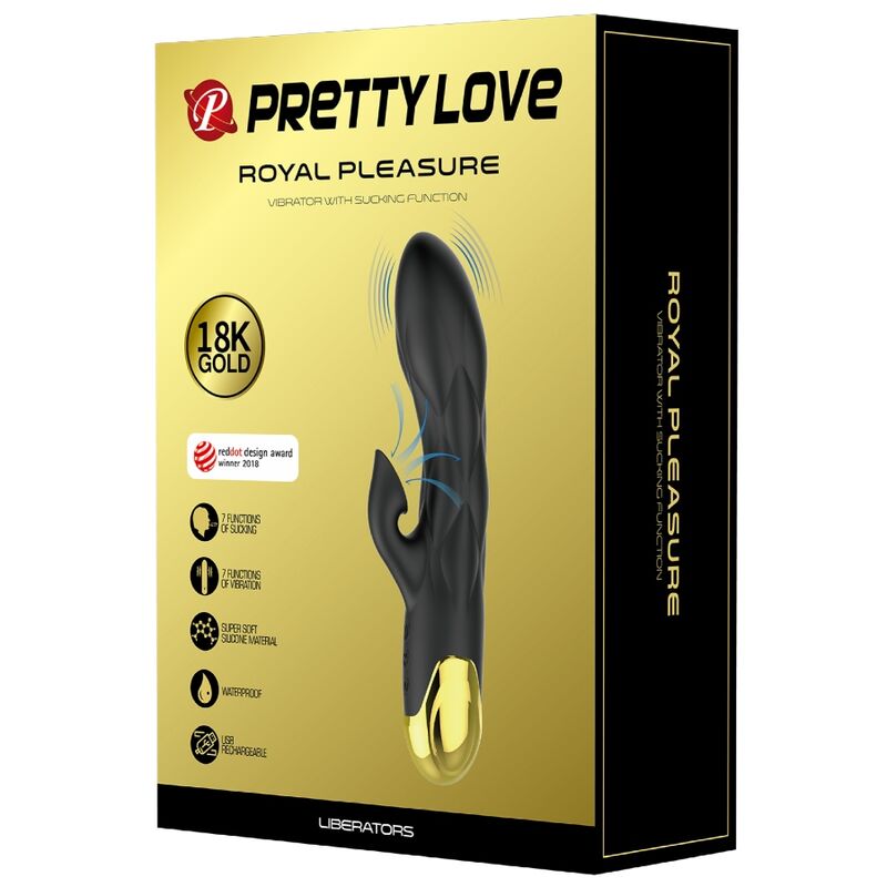 PRETTY LOVE - VIBRATORE DI LUSSO ROYAL PLEASURE RICARICABILE NERO PLACCATO ORO