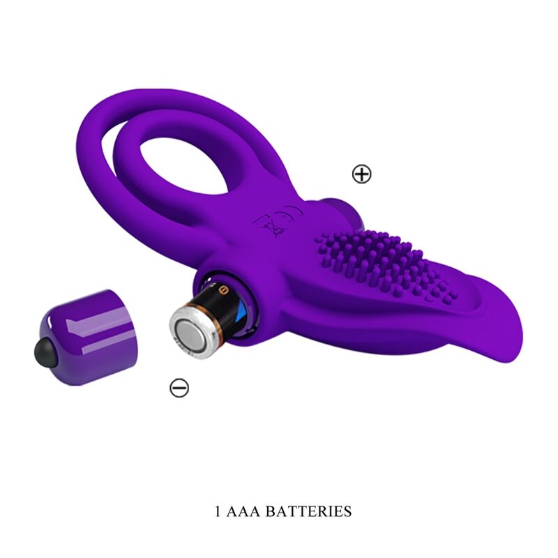 PRETTY LOVE - ANELLO PENE DOPPIO VIBRANTE CON STIMOLATORE CLITORIDEO VIOLA
