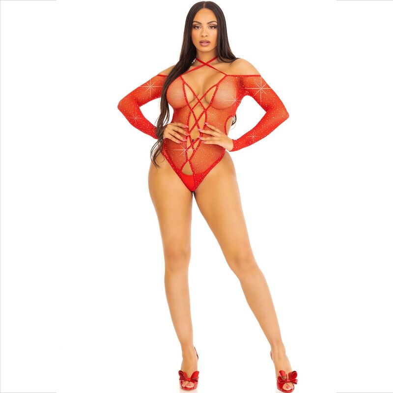 LEG AVENUE - BODY CROTCHLESS ROSSO LUCIDO