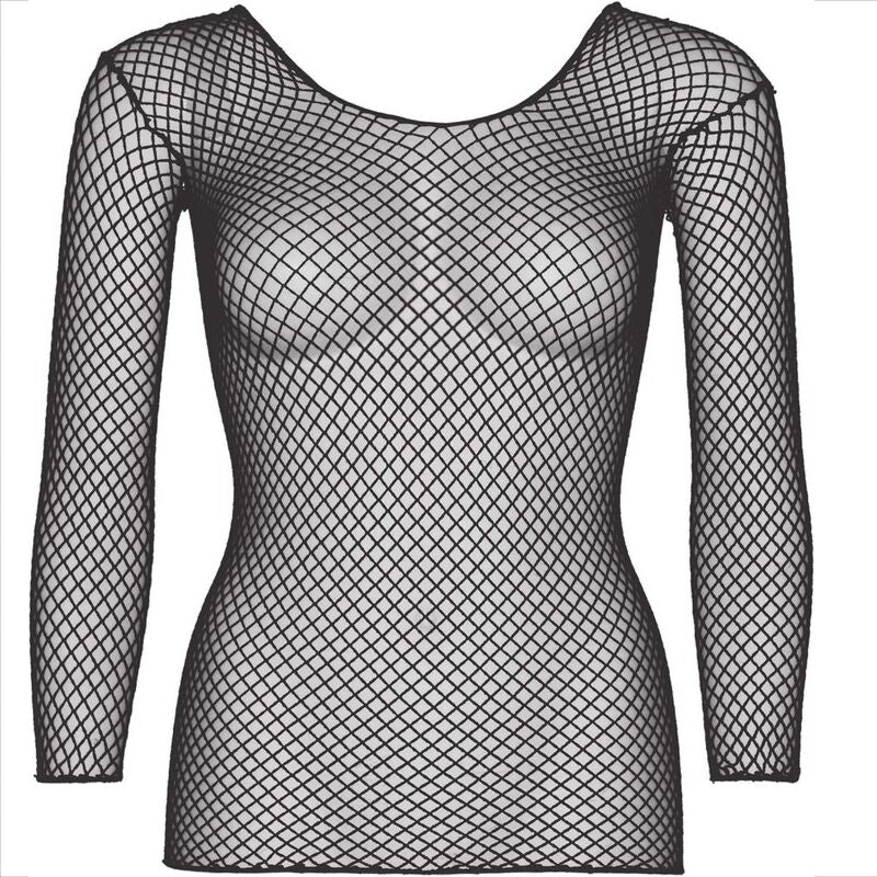 T-SHIRT A MANICHE LUNGHE NERA, RETE SEDUCENTE, ELASTICIZZATA