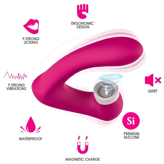 STIMOLATORE CLITORIDE VIBRANTE CURVO CON LINGUA, IMPERMEABILE, RICARICABILE USB