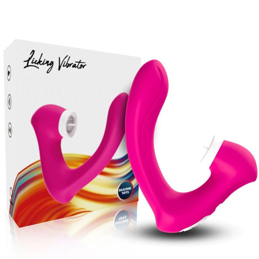 STIMOLATORE CLITORIDE CON LINGUA E VIBRATORE CURVO SECRETKISS FUCSIA