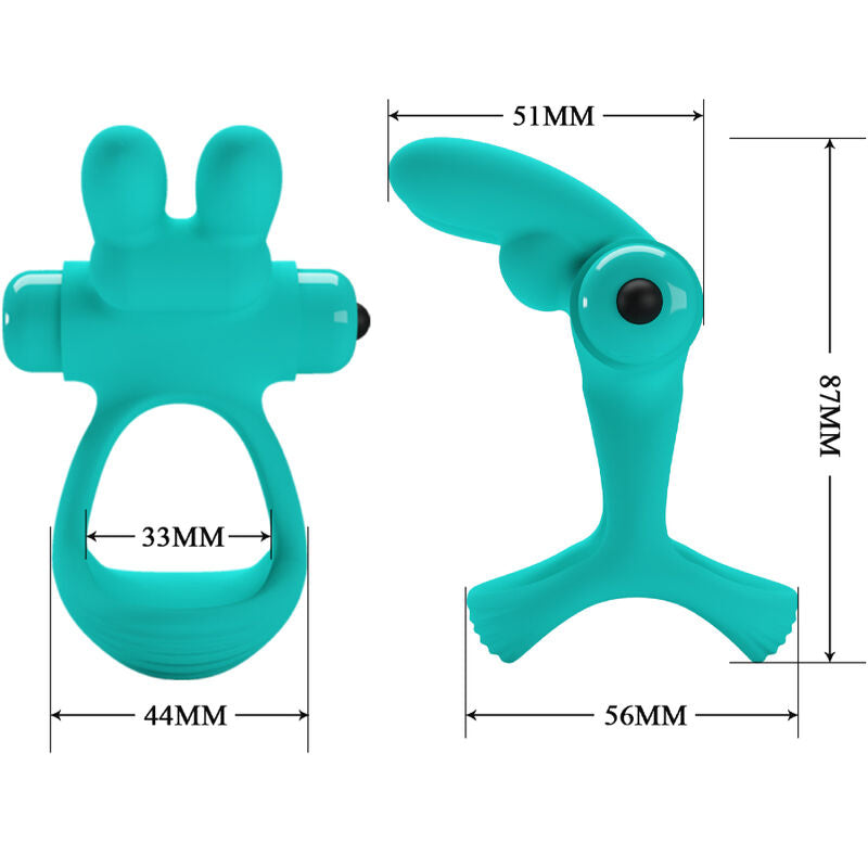 PRETTY LOVE - ANELLO PENE DANTE VIBRANTE CON RABBIT VERDE ACQUA