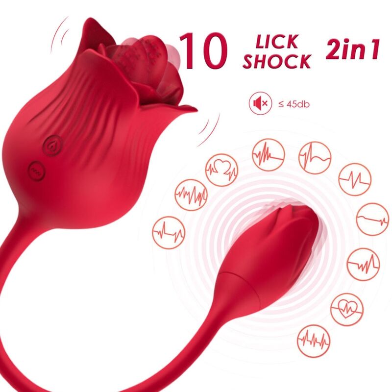 STIMOLATORE CLITORIDE ROSA CON LINGUA FUNZIONE LICK-SHOCK E OVETTO VIBRANTE