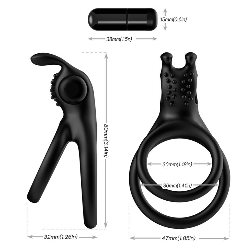 ANELLO PENE VIBRANTE DOPPIO CON SUPPORTO TESTICOLI E STIMOLATORE CLITORIDEO, DESIGN ERGONOMICO, SILICONE MEDICO