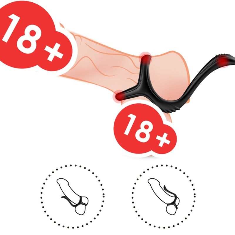 ANELLO PENE DOPPIO CON STIMOLATORE ANALE "TREASURE" NERO - ARMONY