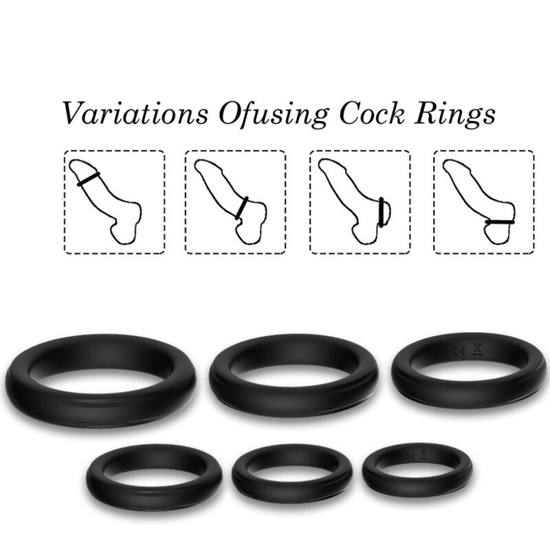 ANELLI PENE ELASTICI SILICONE, SOSTEGNO E STIMOLAZIONE, SET 6 MISURE