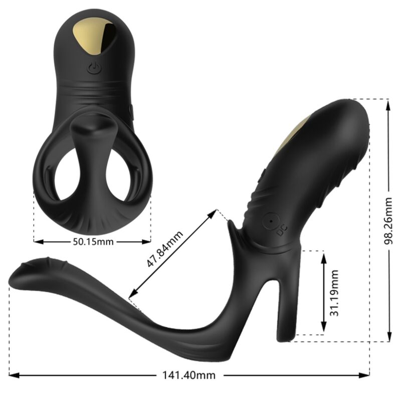ANELLO PENE VIBRANTE DOPPIO CON STIMOLATORE, 9 MODALITÀ DI VIBRAZIONE, IMPERMEABILE E RICARICABILE USB