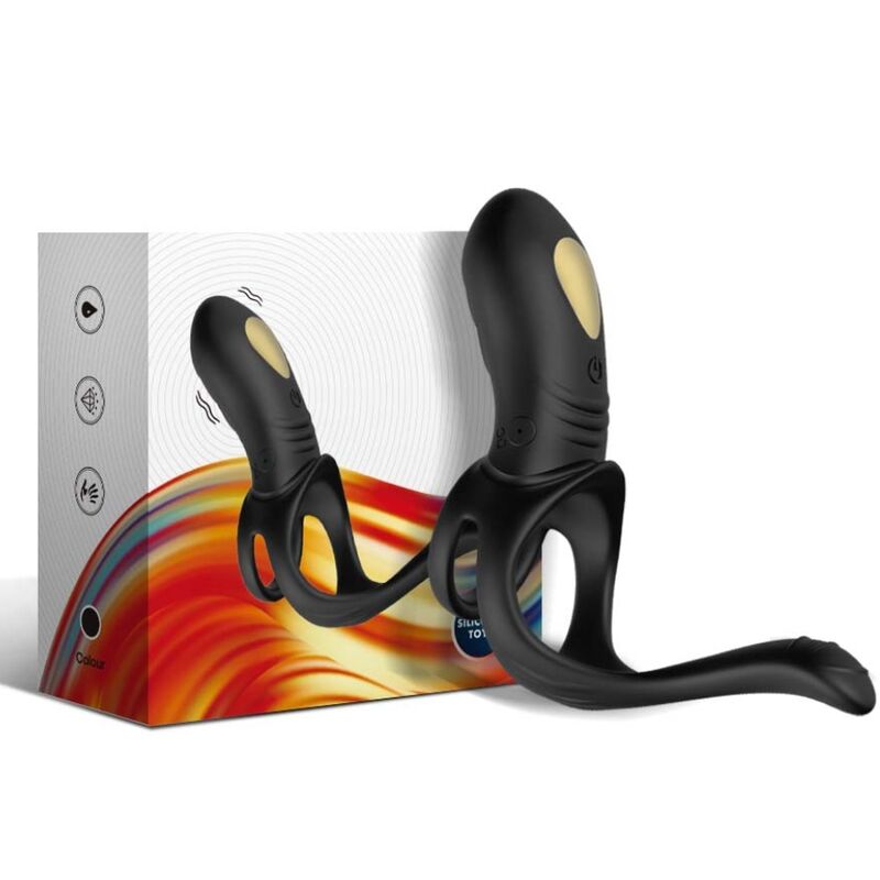 ANELLO PENE VIBRANTE DOPPIO CON STIMOLATORE, 9 MODALITÀ DI VIBRAZIONE, IMPERMEABILE E RICARICABILE USB