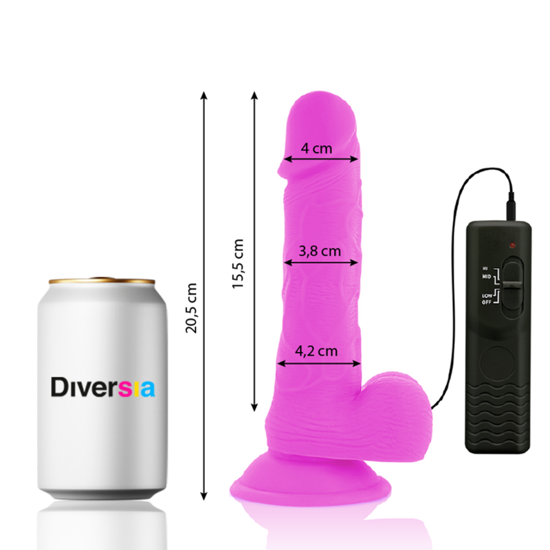 DIVERSIA - DILDO VIBRANTE FLESSIBILE VIOLA 20,5 CM -O- 4,2 CM