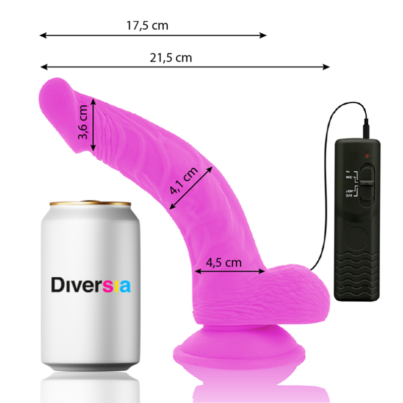 DIVERSIA - DILDO VIBRANTE FLESSIBILE VIOLA 21,5 CM -O- 4,5 CM