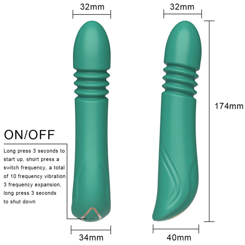 VIBRATORE CON SPINTA E STIMOLAZIONE G-SPOT, 10 MODALITÀ VIBRAZIONE, DESIGN ERGONOMICO CURVO