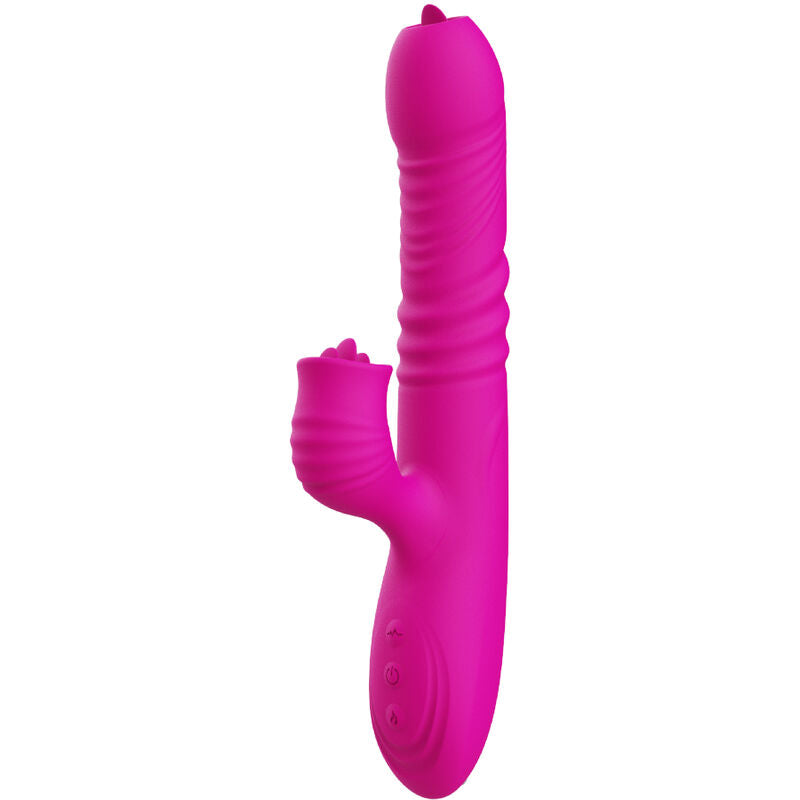 VIBRATORE RISCALDANTE MULTIFUNZIONE CON STIMOLATORE E DOPPIA LINGUA FANNY FUCSIA