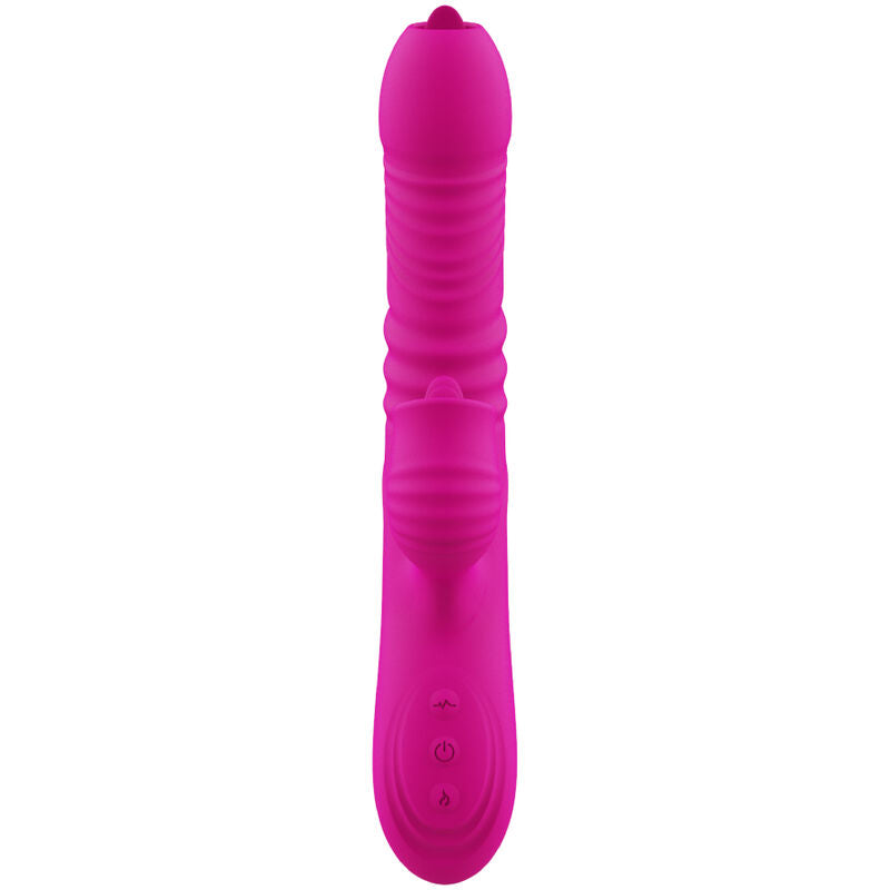 VIBRATORE RISCALDANTE MULTIFUNZIONE CON STIMOLATORE E DOPPIA LINGUA FANNY FUCSIA