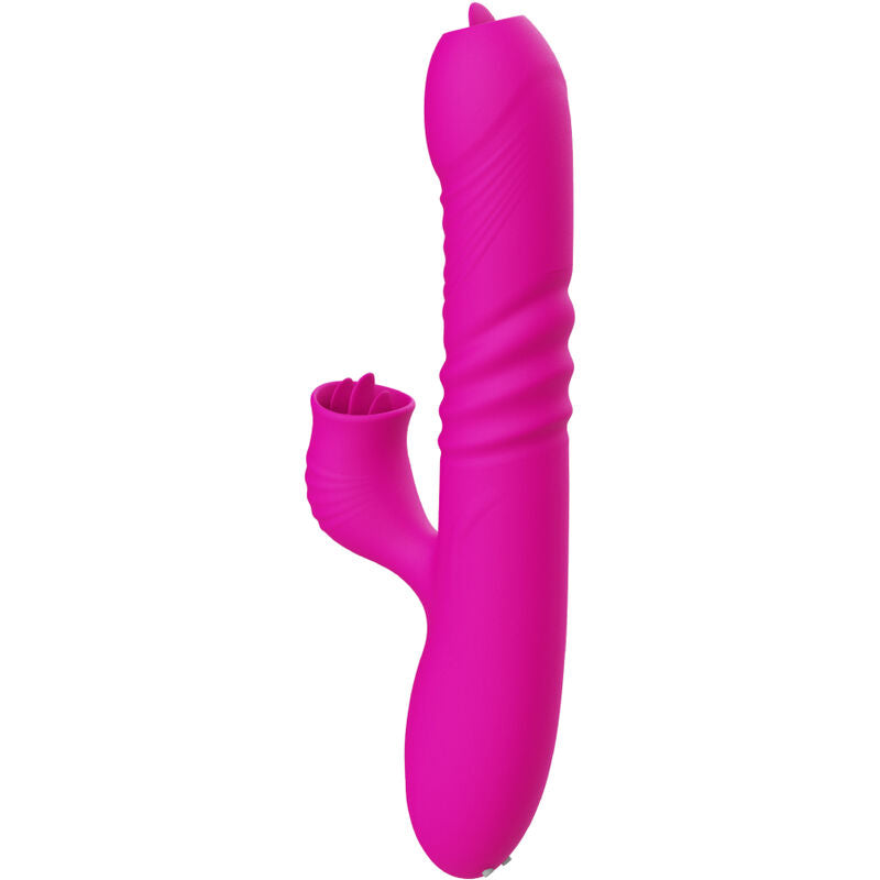 VIBRATORE RISCALDANTE MULTIFUNZIONE CON STIMOLATORE E DOPPIA LINGUA FANNY FUCSIA