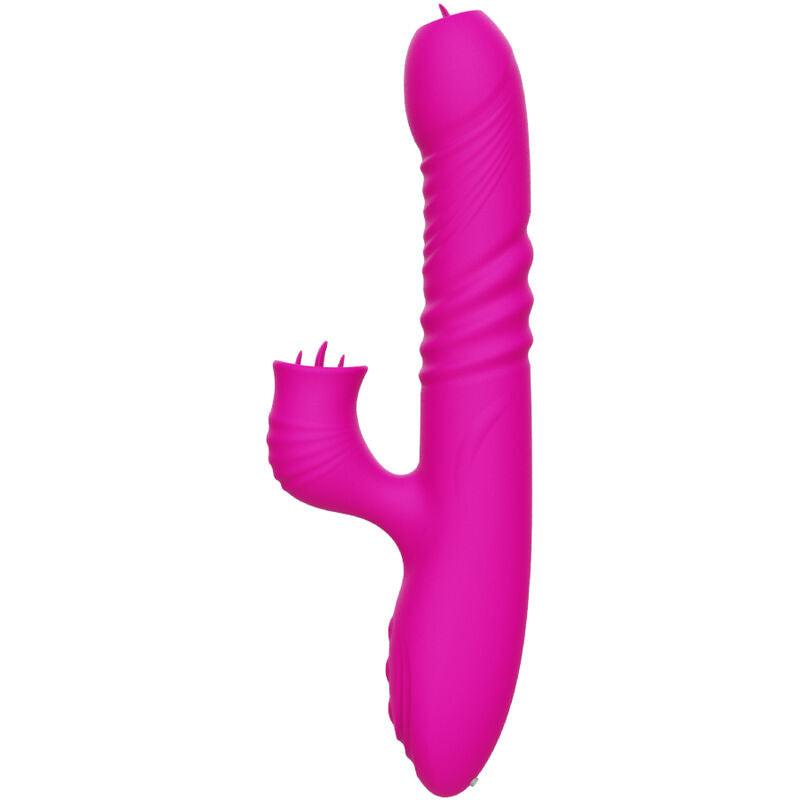 VIBRATORE RISCALDANTE MULTIFUNZIONE CON STIMOLATORE E DOPPIA LINGUA FANNY FUCSIA
