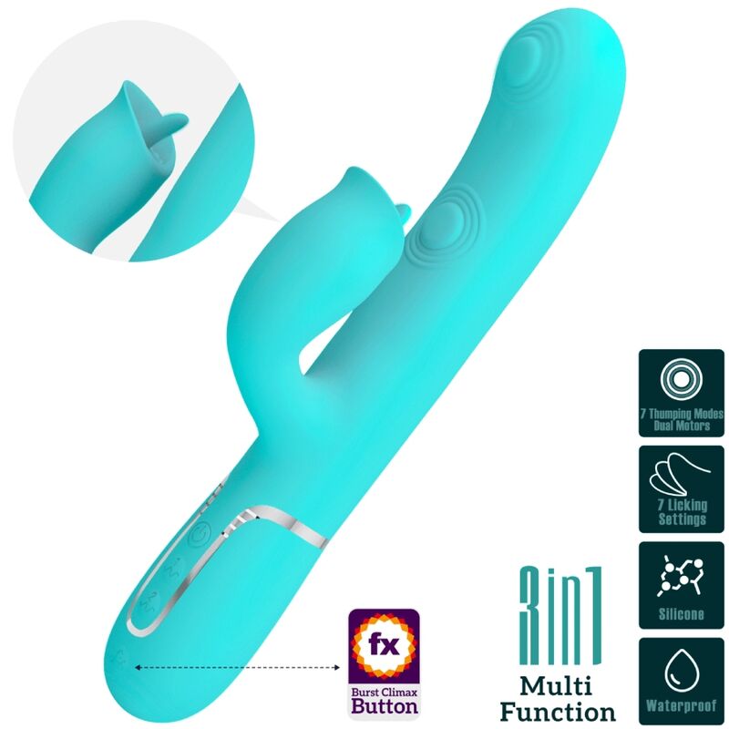 PRETTY LOVE - VIBRATORE GIGI CON RABBIT E LINGUA VERDE ACQUA