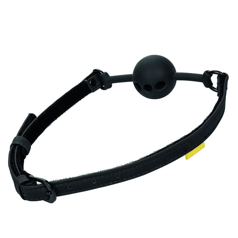 BALL-GAG FORATO IN SILICONE, CINTURINO REGOLABILE, TRASPIRANTE