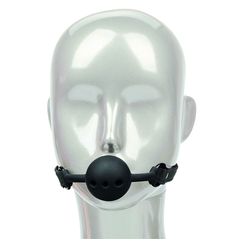 BALL-GAG FORATO IN SILICONE, CINTURINO REGOLABILE, TRASPIRANTE
