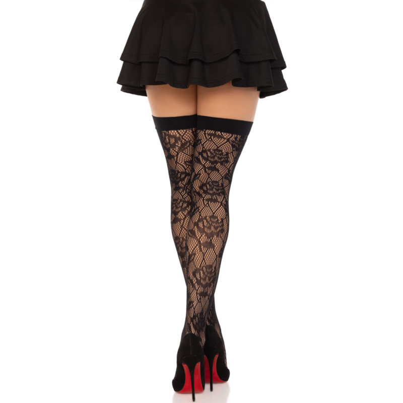 LEG AVENUE - CALZE IN PIZZO NERO WILD ROSE