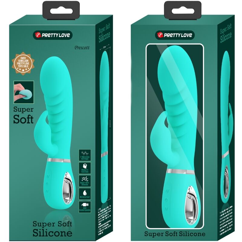 PRETTY LOVE - VIBRATORE PRESCOTT MULTIFUNZIONE PUNTO G VERDE ACQUA