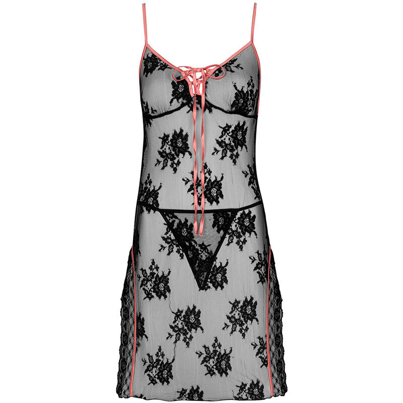 CHEMISE + PANTY, PIZZO TRAFORATO NERO, SENSUALE E RAFFINATO