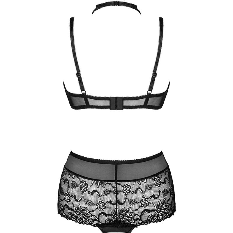 SET REGGISENO + SLIP, PIZZO FLOREALE, NERO