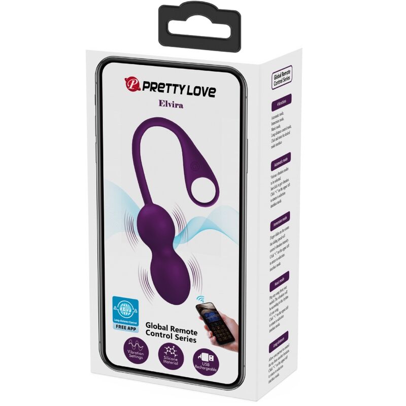 PRETTY LOVE - PALLINE DI KEGEL ELVIRA VIBRANTI 12 FUNZIONI CON APP LONG DISTANCE VIOLA