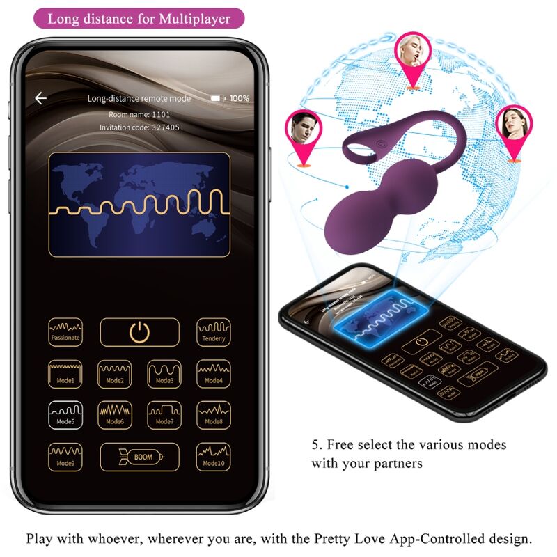 PRETTY LOVE - PALLINE DI KEGEL ELVIRA VIBRANTI 12 FUNZIONI CON APP LONG DISTANCE VIOLA