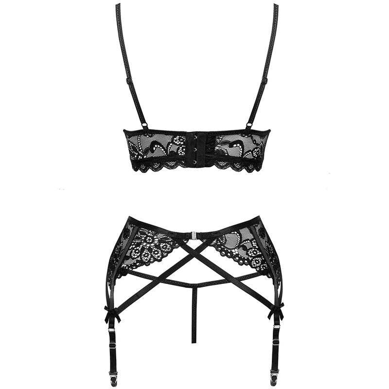 REGGISENO + REGGICALZE + SLIP, PIZZO SENSUALE, NERO
