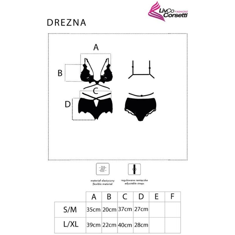 LIVCO CORSETTI FASHION - DREZNA REGGISENO + SLIP NERO LC 90733