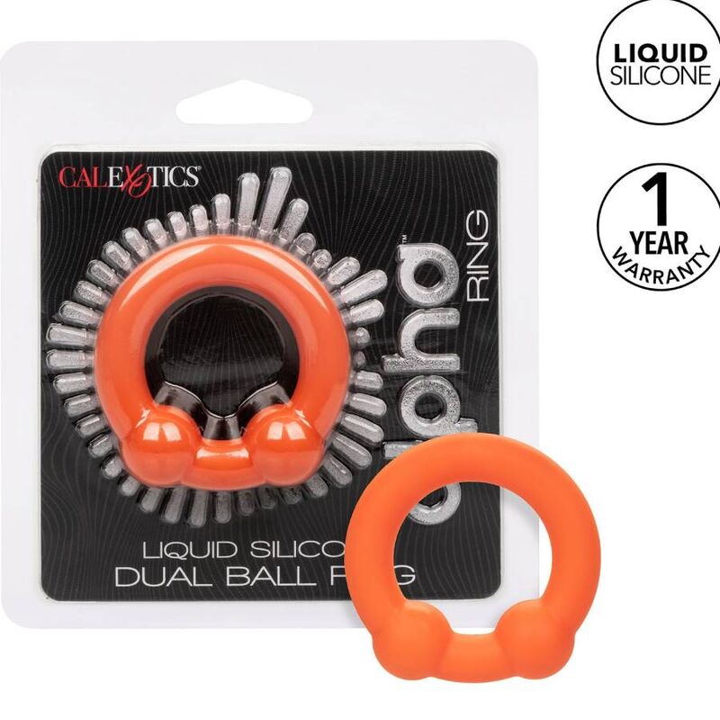 ANELLO PENE IN SILICONE "ALPHA DUAL BALL" ARANCIONE - CALEXOTICS