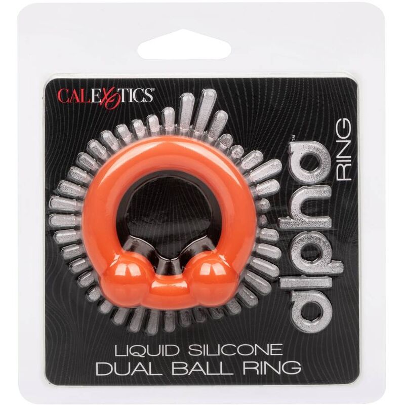 ANELLO PENE IN SILICONE "ALPHA DUAL BALL" ARANCIONE - CALEXOTICS