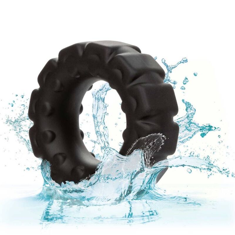 ANELLO PENE IN SILICONE "ALPHA PROLONG TREAD" NERO - CALEXOTICS