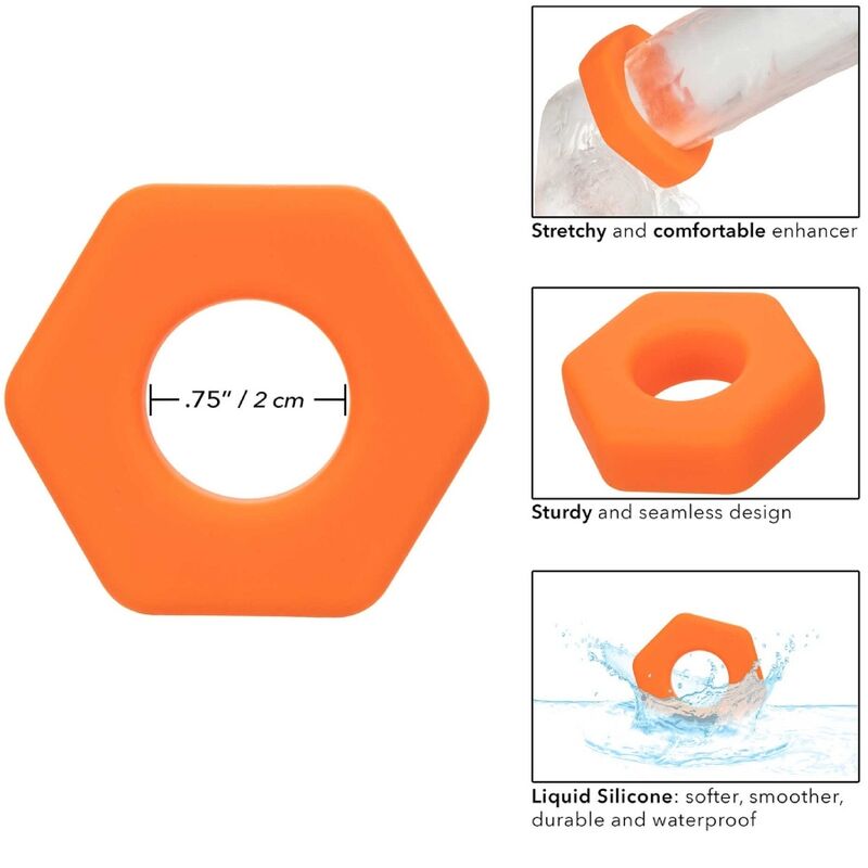 ANELLO PENE IN SILICONE "ALPHA PROLONG SEXAGON" ARANCIONE - CALEXOTICS