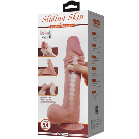 PRETTY LOVE - SERIE SLIDING SKIN DILDO REALISTICO CON VENTOSA PELLE SCORREVOLE MARRONE 24 CM