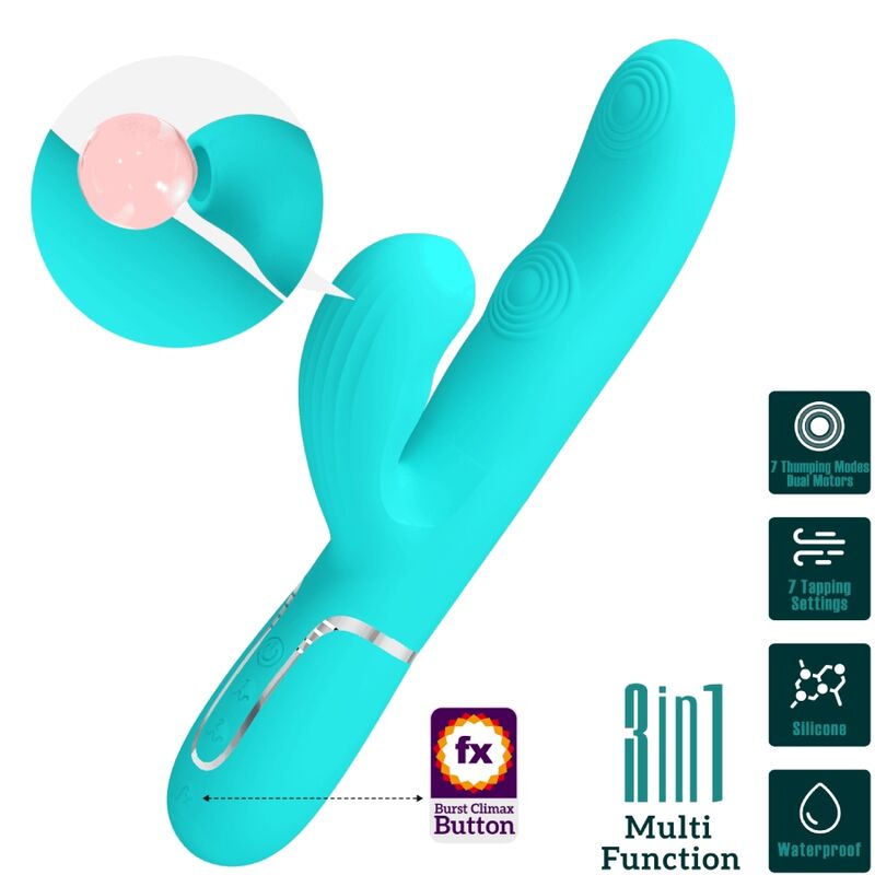 PRETTY LOVE - VIBRATORE PERLITA MULTIFUNZIONE 3 IN 1 PUNTO G VERDE ACQUA