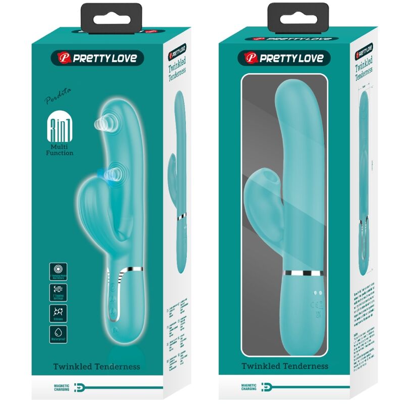 PRETTY LOVE - VIBRATORE PERLITA MULTIFUNZIONE 3 IN 1 PUNTO G VERDE ACQUA