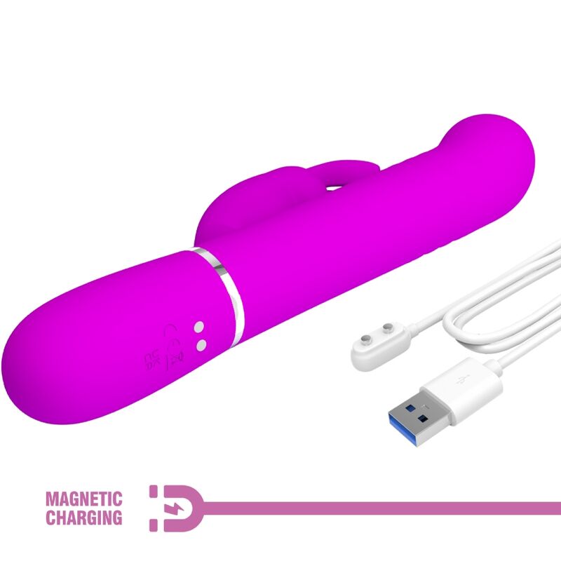 PRETTY LOVE - VIBRATORE COALE CON RABBIT E SFERE ROTANTI 4 IN 1 FUCSIA