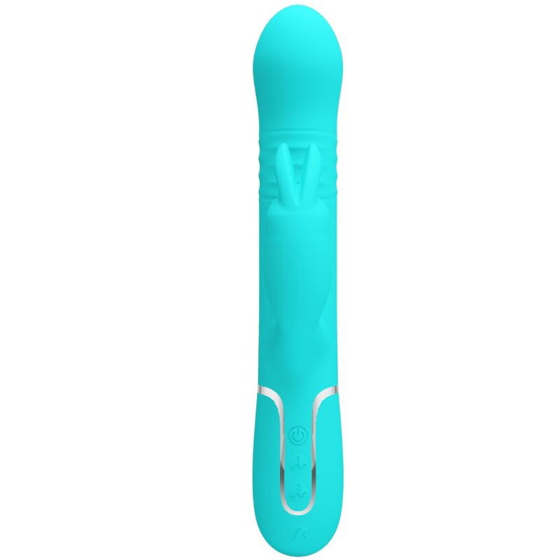 PRETTY LOVE - VIBRATORE COALE CON RABBIT E SFERE ROTANTI 4 IN 1 VERDE ACQUA