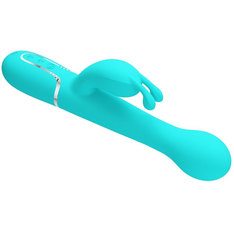 PRETTY LOVE - VIBRATORE DEJON CON RABBIT 3 IN 1 MULTIFUNZIONE CON SPINTA E ROTAZIONE VERDE ACQUA