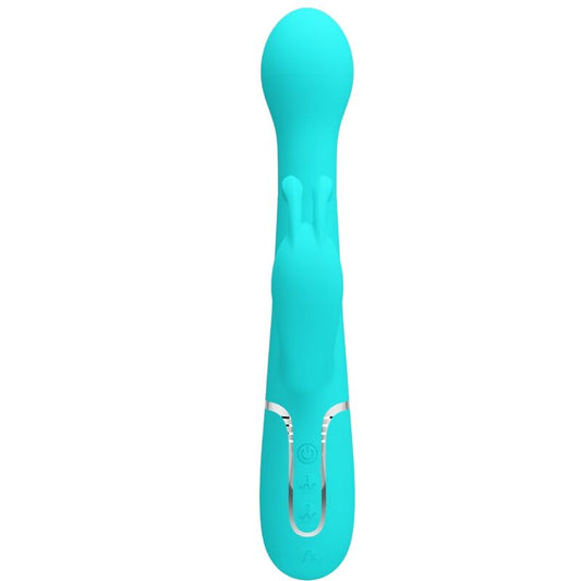 PRETTY LOVE - VIBRATORE DEJON CON RABBIT 3 IN 1 MULTIFUNZIONE CON SPINTA E ROTAZIONE VERDE ACQUA