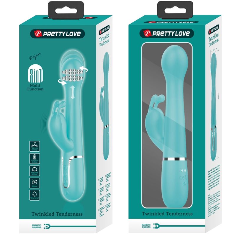 PRETTY LOVE - VIBRATORE DEJON CON RABBIT 3 IN 1 MULTIFUNZIONE CON SPINTA E ROTAZIONE VERDE ACQUA