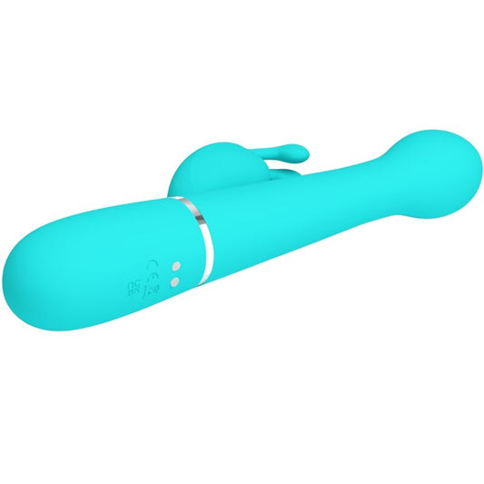 PRETTY LOVE - DEJON VIBRATORE RABBIT 3 IN 1 MULTIFUNZIONE CON SPINTA E ROTAZIONE VERDE ACQUA